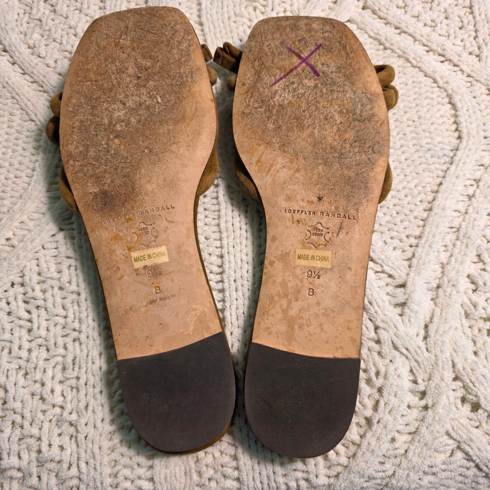 Loeffler Randall Hadley Bow Sandal Suede Slides Brown Women 9.5 Excellent - Picture 5 of 5